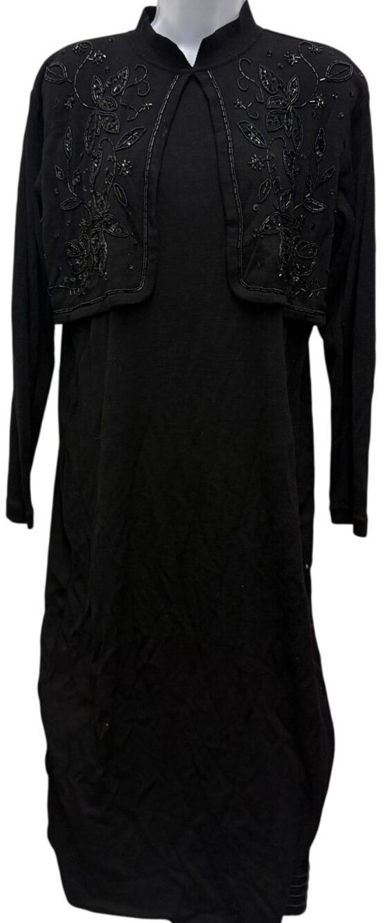 VTG Liz Claiborne SZ L Black Wool Blend‎ Sweater Dress embellished FORMAL beaded